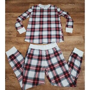 Stars Above Plaid White Red Pjs Pajamas Set Women's Size Medium M  Polyester